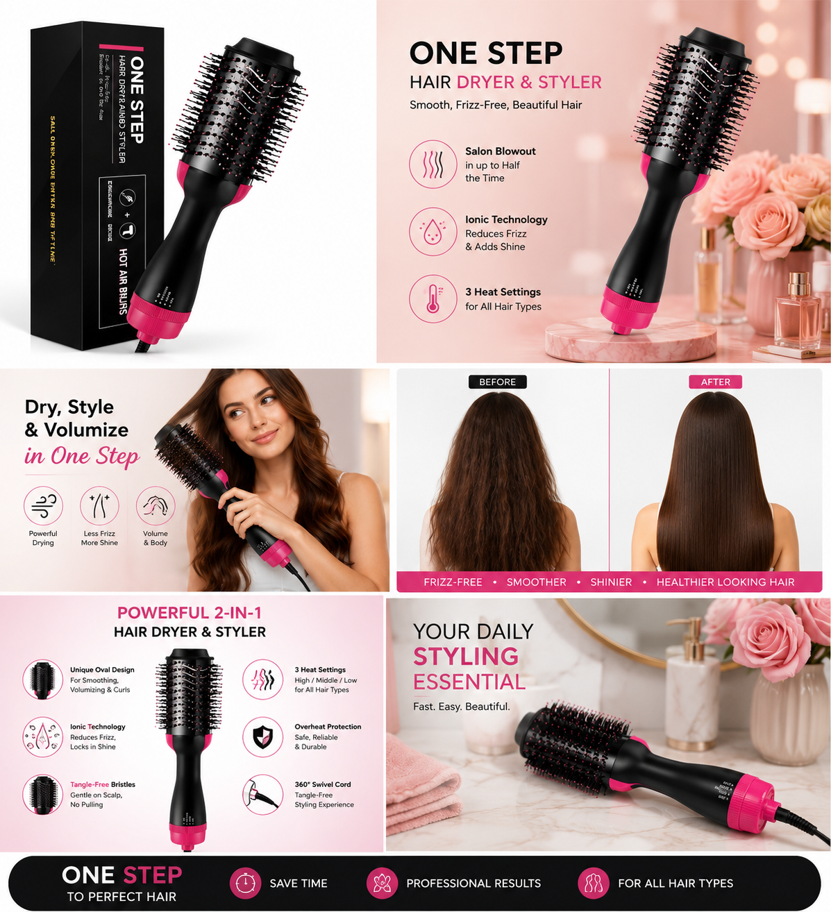 ONE STEP Hair Dryer + Curler + Styling Brush