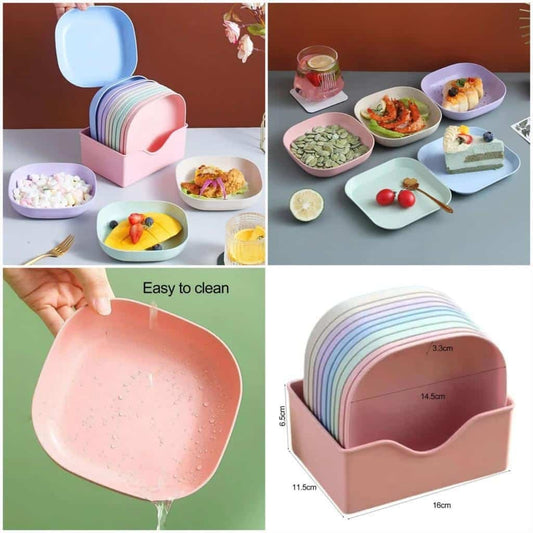 10 Pcs Plates Set With Holder (Random Colours)